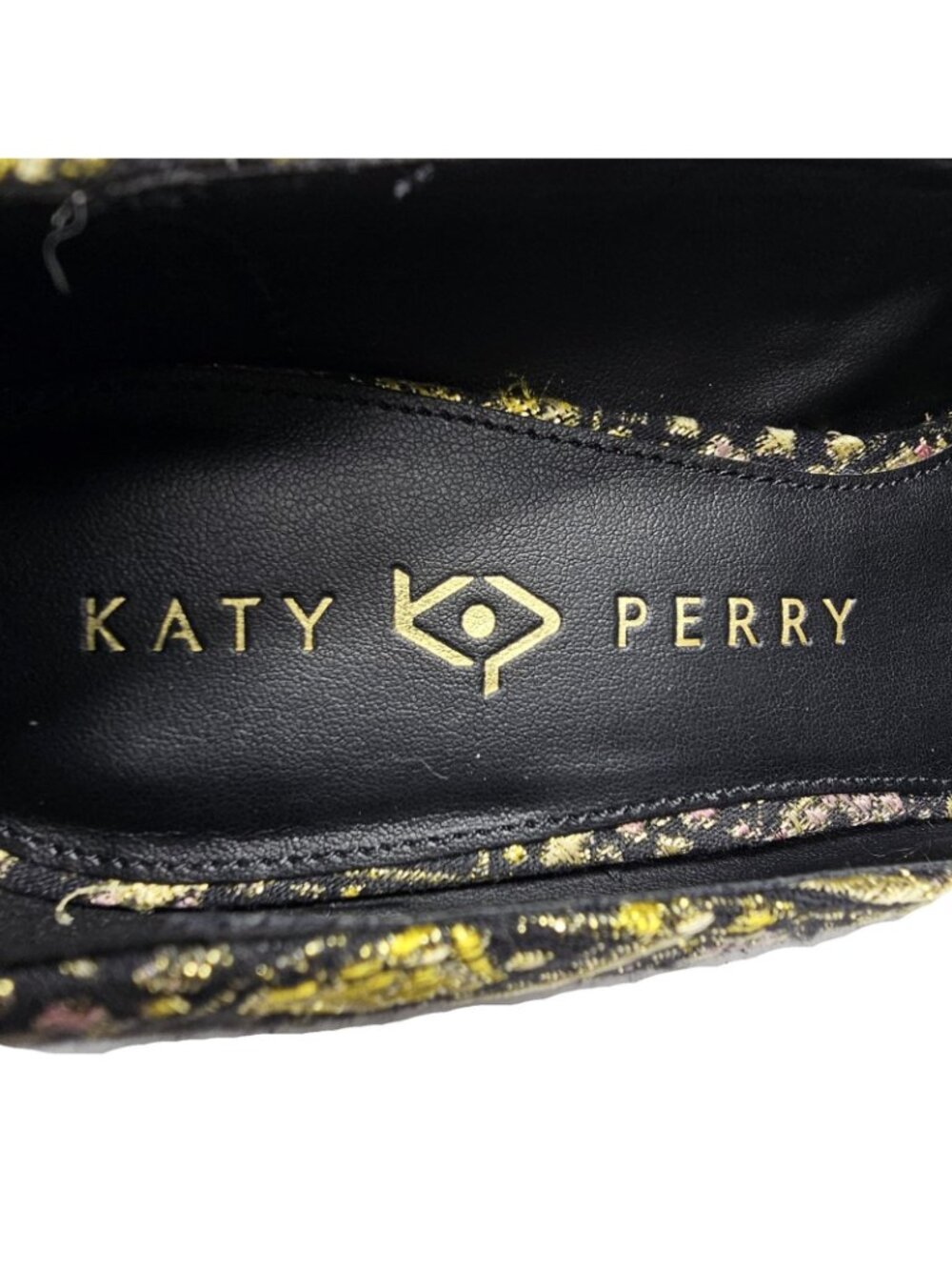 Katy Perry The Uplift Pump Sz 8.5 Black Gold Brocade Platform Block High Heels - Picture 7 of 10